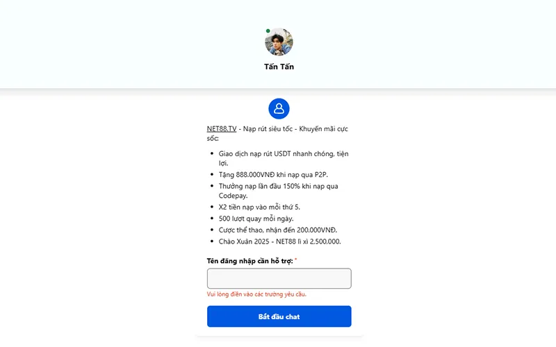 Liên hệ Net88 qua Live Chat